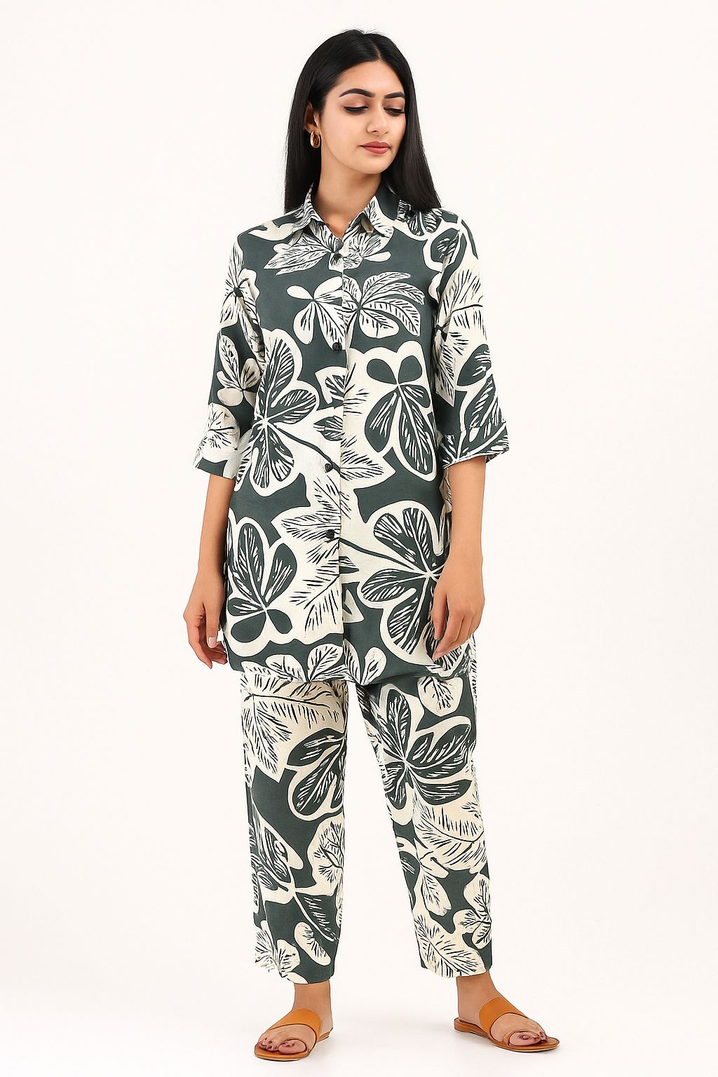 Black & White Leaf Print Co-ord Set