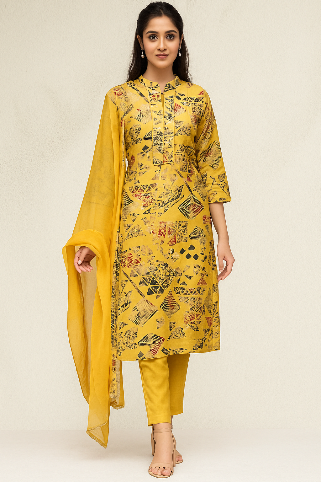 Abstract Print Kurti Set with Dupatta