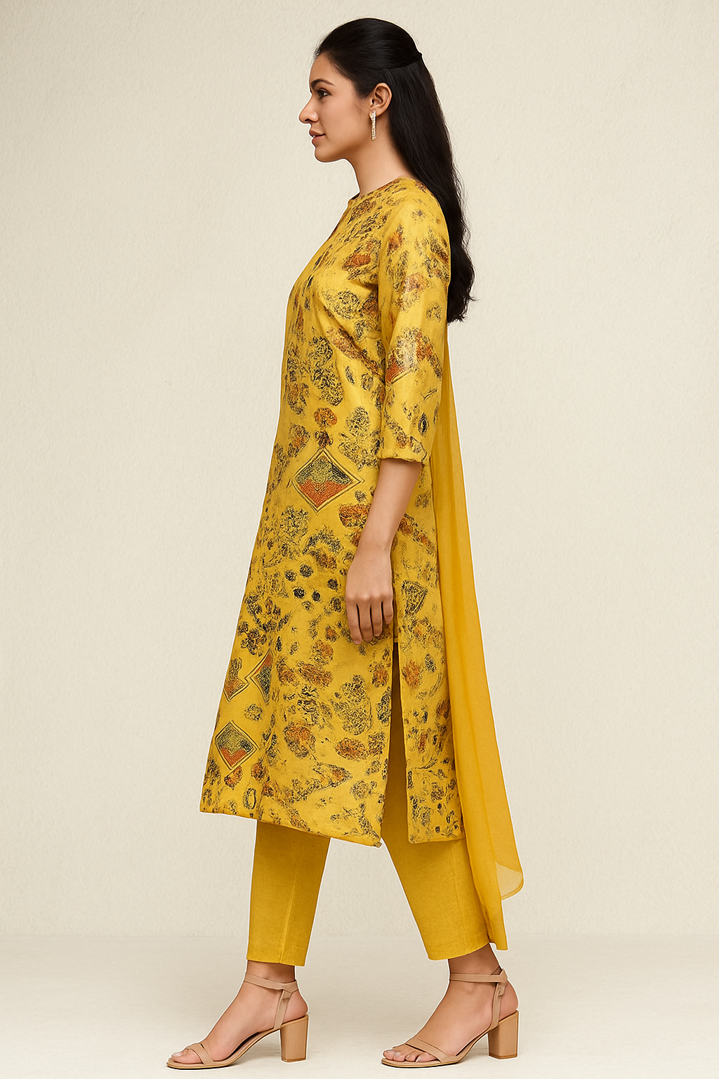 Abstract Print Kurti Set with Dupatta