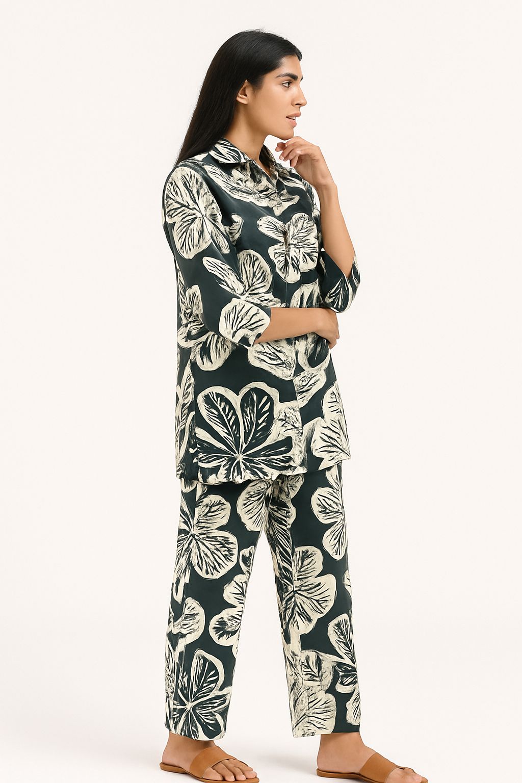 Black & White Leaf Print Co-ord Set