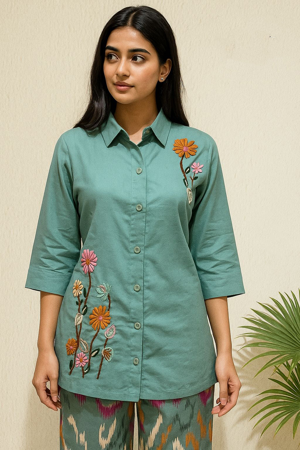 Cotton-Linen Embroidered Co-ord Set