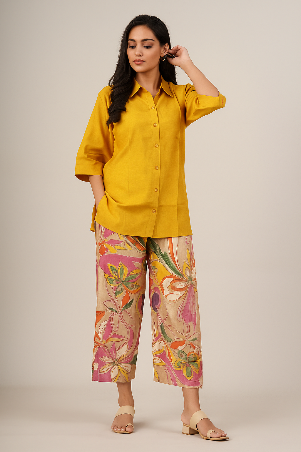 Cotton Silk Co-ord Set with Printed Pants