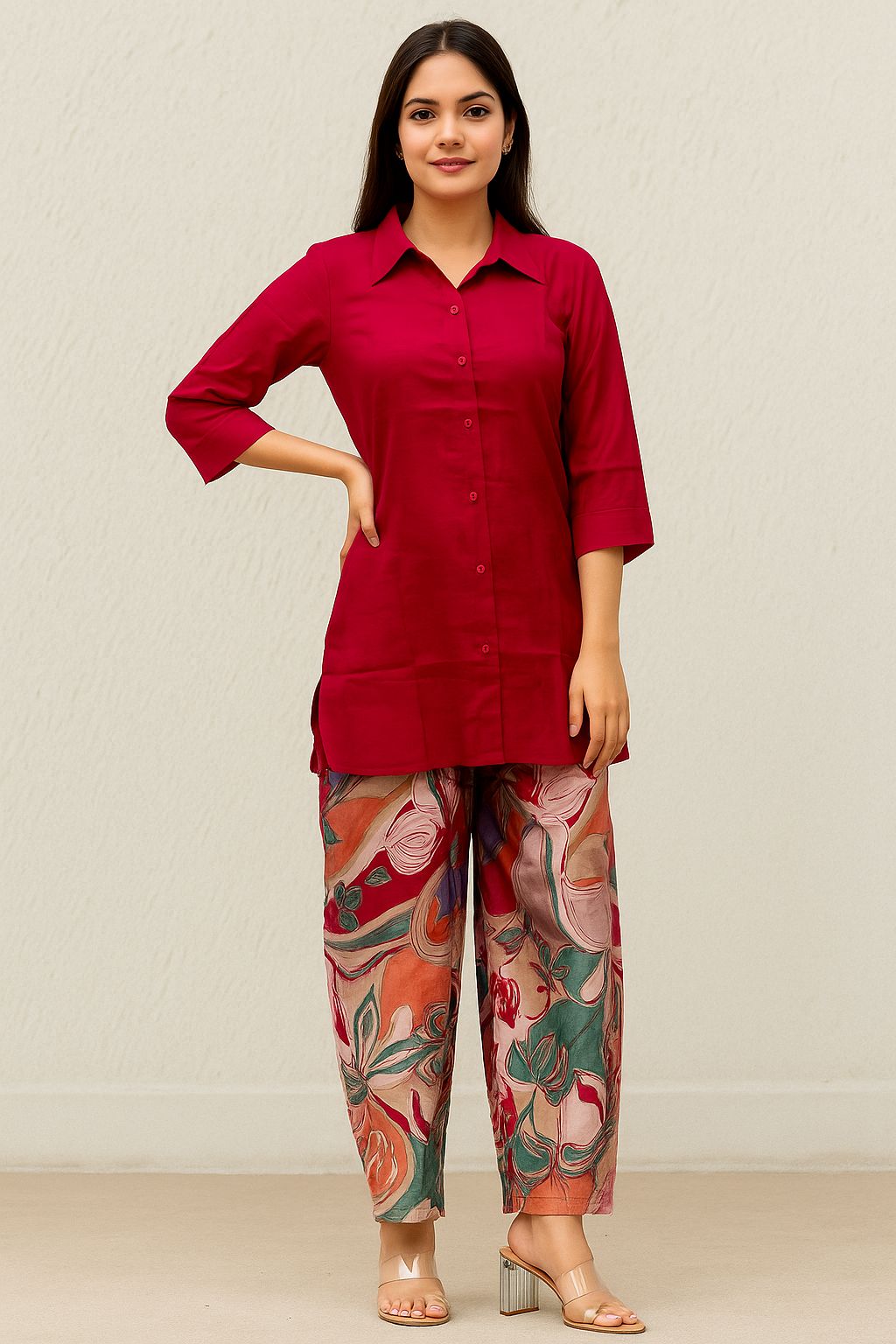 Cotton Silk Co-ord Set with Printed Pants