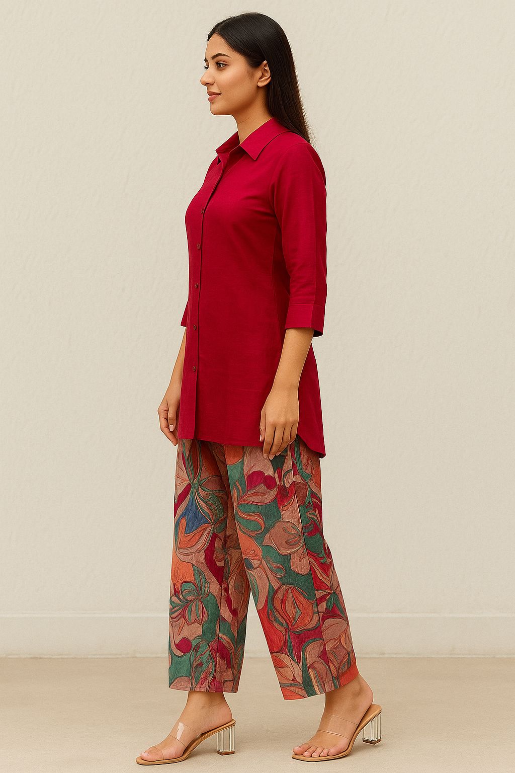 Cotton Silk Co-ord Set with Printed Pants