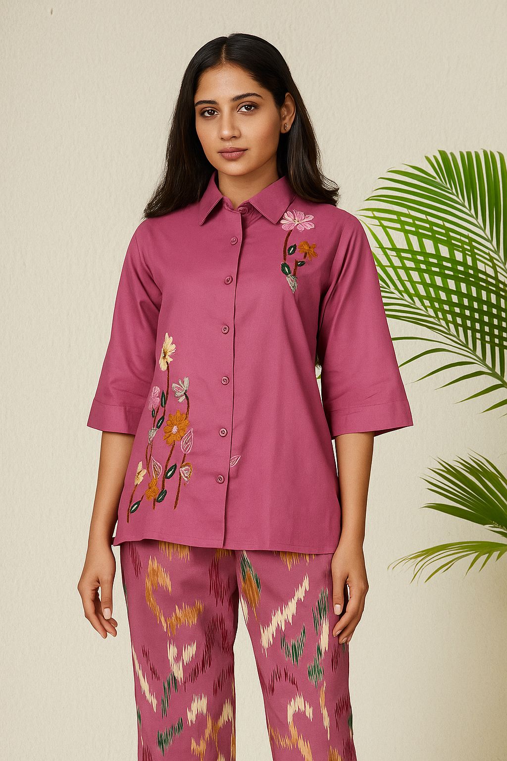 Cotton-Linen Embroidered Co-ord Set